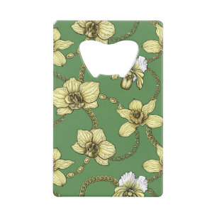 Orchids and chains, yellow and kelly green credit card bottle opener