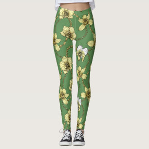 Orchids and chains, yellow and kelly green leggings