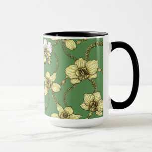 Orchids and chains, yellow and kelly green mug