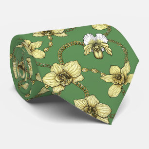 Orchids and chains, yellow and kelly green tie