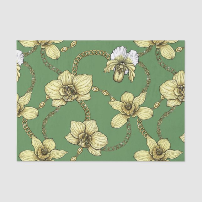 Orchids and chains, yellow and kelly green tissue paper (Front)