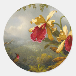 Orchids and Hummingbird Heade Classic Round Sticker