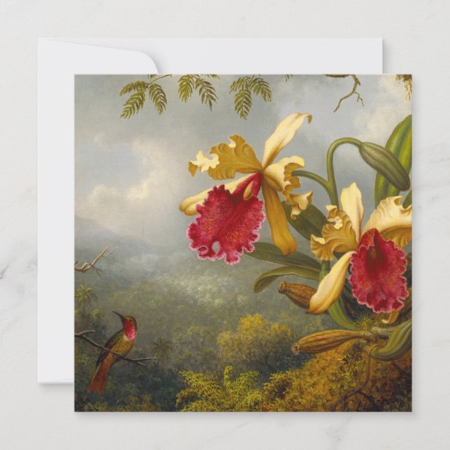 Orchids and Hummingbird Heade Invitation (Front)