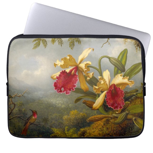 Orchids and Hummingbird Heade Laptop Sleeve (Front)