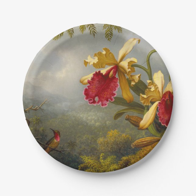 Orchids and Hummingbird Heade Paper Plate (Front)