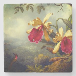 Orchids and Hummingbird Heade Stone Coaster