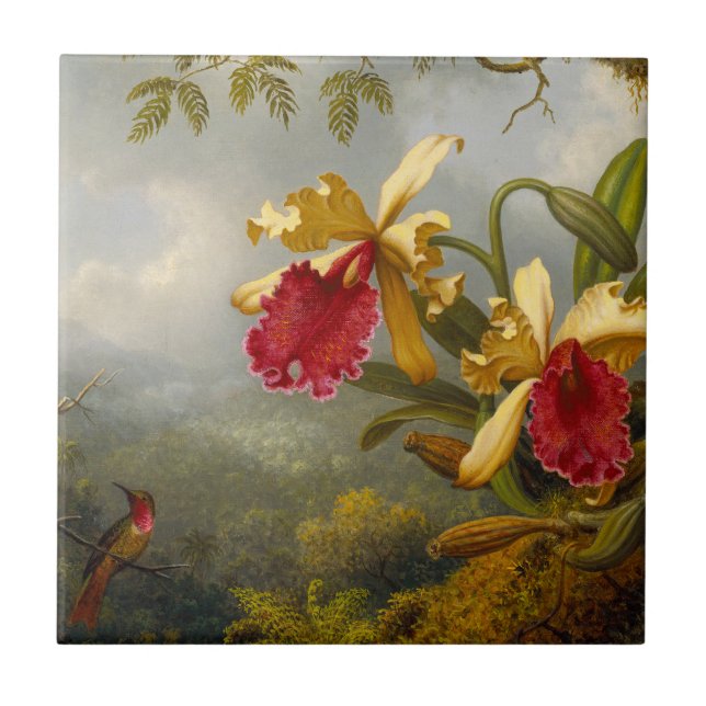Orchids and Hummingbird Heade Tile (Front)