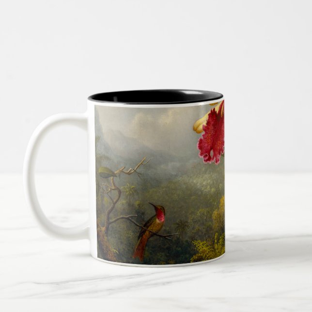 Orchids and Hummingbird Heade Two-Tone Coffee Mug (Left)