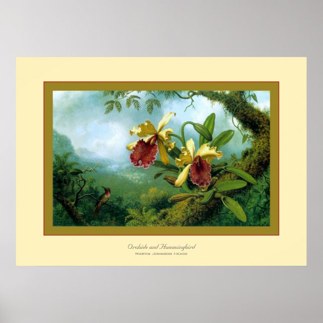 Orchids and Hummingbird~ Martin Johnson Heade Poster (Front)