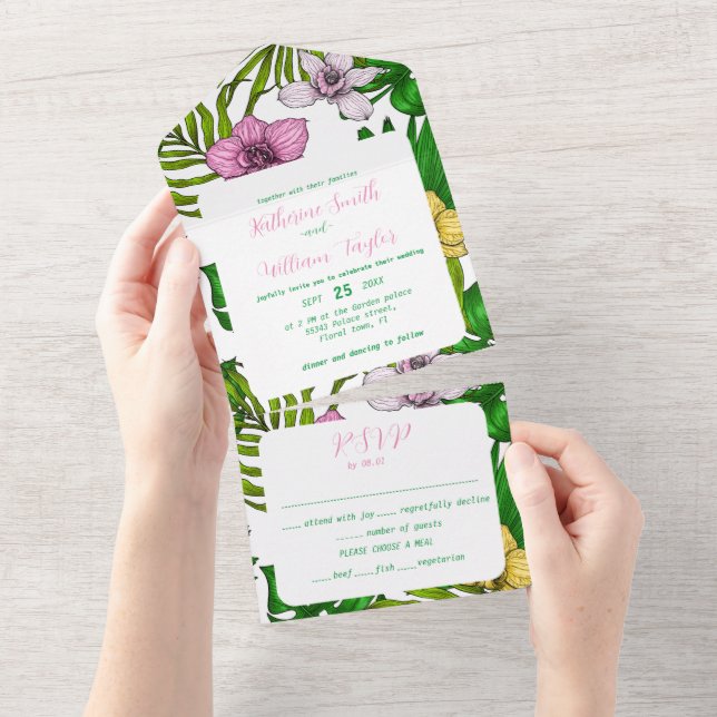 Orchids and palm leaves all in one invitation (Tearaway)