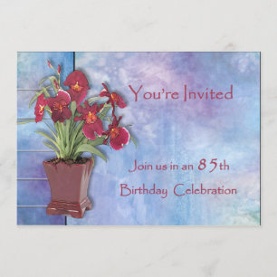Orchids and Watercolor 85th Birthday Invitation