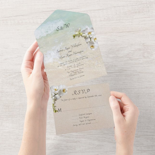 Orchids Beach Scene Mariage All-in-one Invitation (Déchirure)