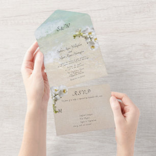 Orchids Beach Scene Wedding All-in-one Invitation