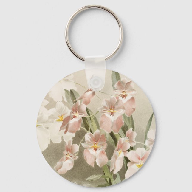 Orchids Blossom Vintage Art Painting Keychain (Front)