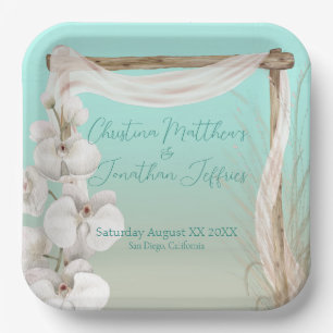 Orchids & Boho Arch on the Beach Wedding Paper Plate
