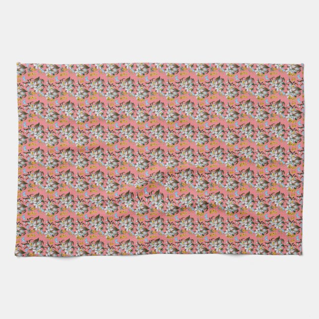 Orchids Butterflies Pink Botanical Kitchen Towel (Horizontal)