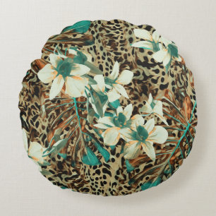 Orchids Floral Watercolor Seamless Illustration Round Pillow
