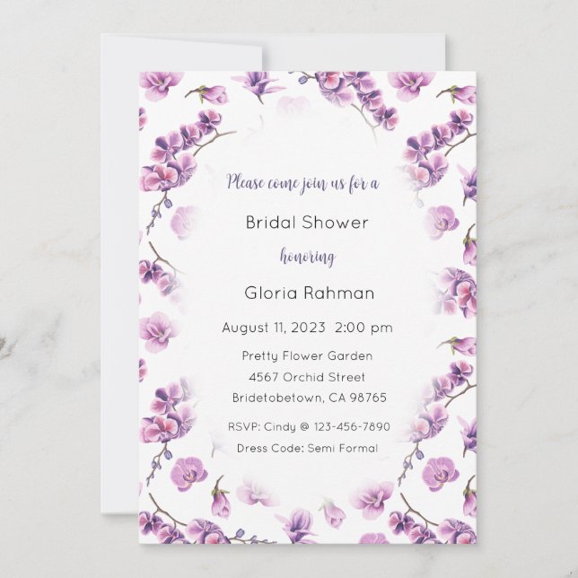 Orchids Invitation, Garden Theme Invitation (Front)