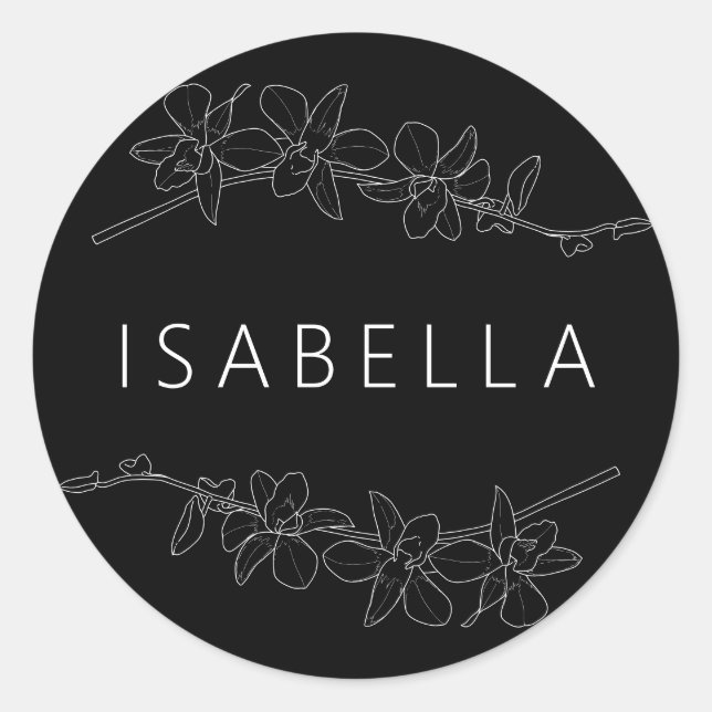 Orchids Minimal Floral Personalized Name Saumon Classic Round Sticker (Front)