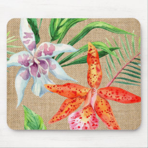 Orchids on Burlap Mouse Pad