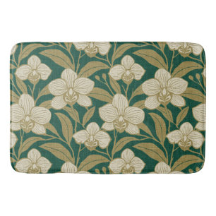 Orchids on emerald green pattern bath mat