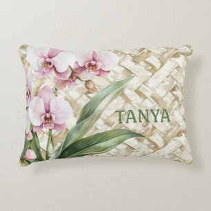 Orchids on Woven Pattern Accent Pillow