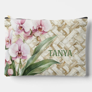 Orchids on Woven Pattern   Make up Accessory Pouch