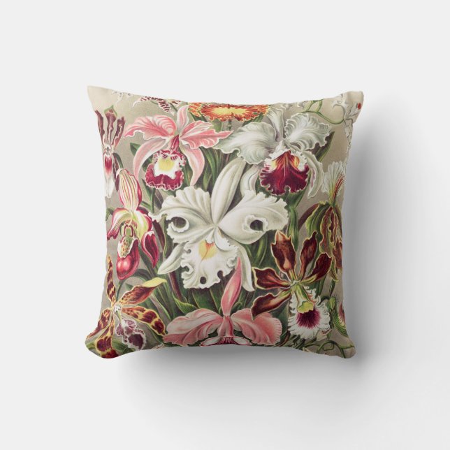 Orchids, Orchideae Denusblumen by Ernst Haeckel Throw Pillow (Front)