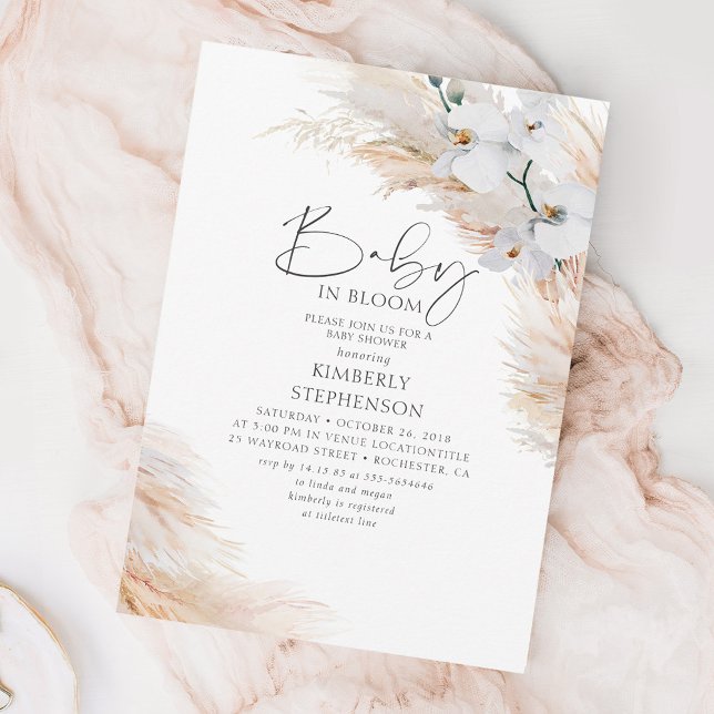 Orchids Pampas Grass Baby in Bloom Baby Shower Invitation (Creator Uploaded)