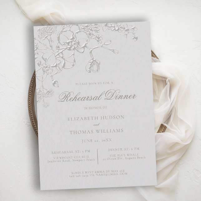 Orchids Reverie Ivory Formal Rehearsal Dinner Invitation (orchid wedding reception card art sketch romantic modern classic formal elegant ivory)