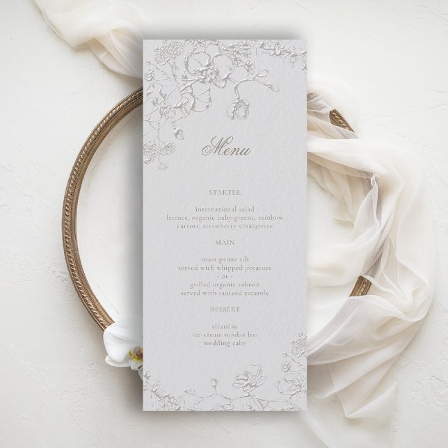 Orchids Reverie Ivory Formal Traditional Wedding Menu (orchid wedding menu art sketch romantic modern classic formal elegant ivory)