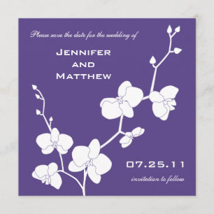 Orchids Save the Date - Deep Purple and White