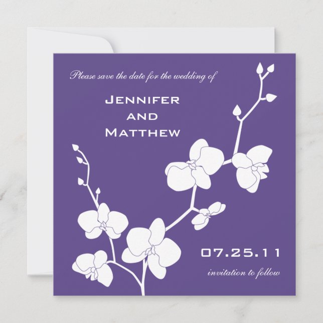 Orchids Save the Date - Deep Purple and White (Front)