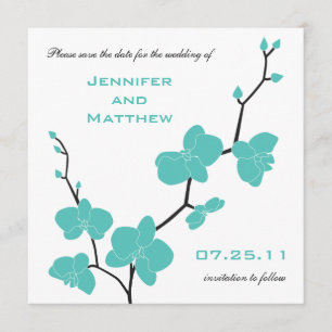 Orchids Save the Date - Turquoise Blue and Black