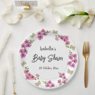 Orchids Tropical Butterfly Purple Pink Paper Plate