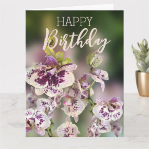 Orchids Tropical Floral Happy Birthday Real Gold Card