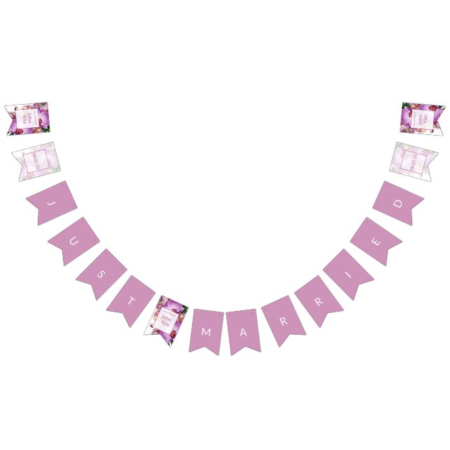 Orchids Wedding Just Married bunting banner (All)