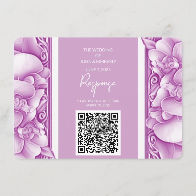 Orchids Wedding Ornate Photo QR Enclosure Cards (Back)