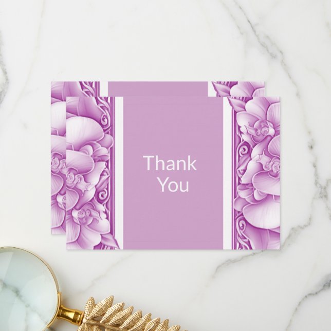 Orchids Wedding Ornate Thank You Cards (Front/Back In Situ)