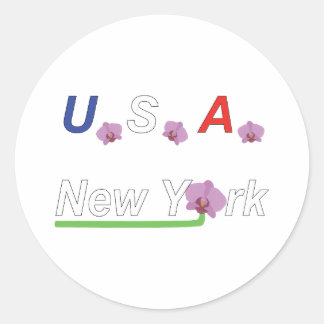  Orchids with text New York Classic Round Sticker