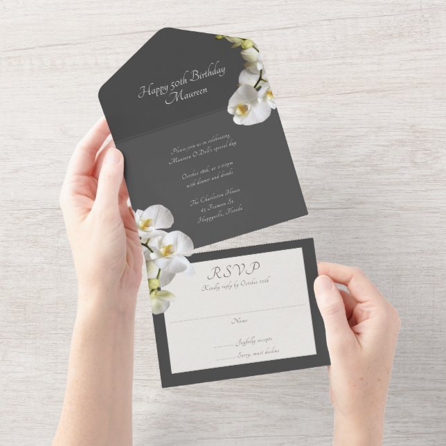Orchids Woman's Birthday Party All In One Invitation (Tearaway)