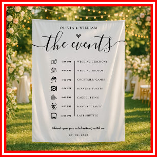 Order of Events Elegant Wedding Welcome Backdrop Tapestry