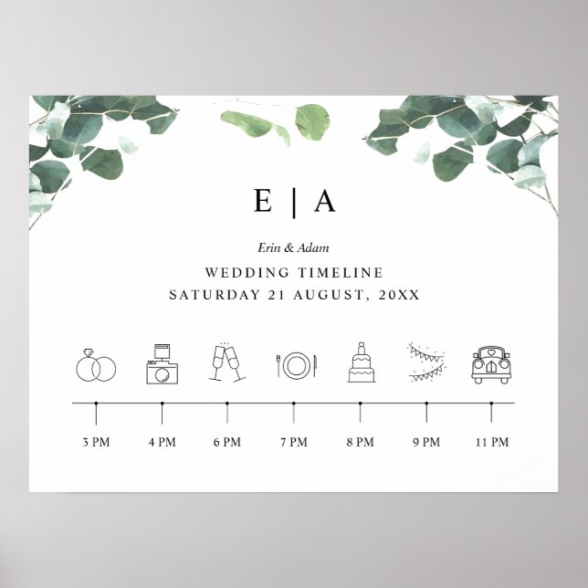 Order of Events Timeline Greenery Wedding Sign (Front)