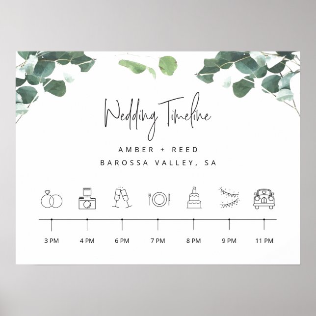 Order of Events Timeline Greenery Wedding Sign (Front)
