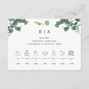 Order of Events Timeline Greenery Wedding Sign Enclosure Card