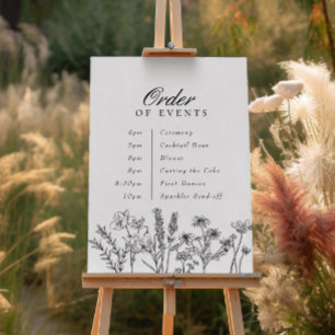 Order of Events Wedding Black Floral Wildflower Poster