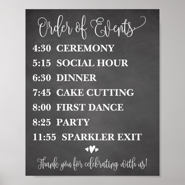 Order of Events Wedding Schedule Sign (Front)