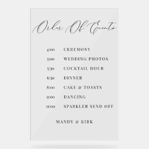 Order of Events Wedding Sign Minimalist Timeline 
