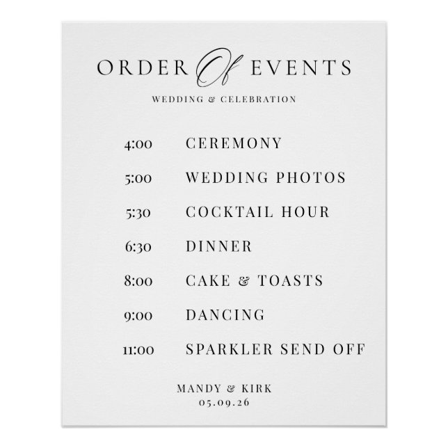 Order of Events Wedding Sign Minimalist Timeline  (Front)