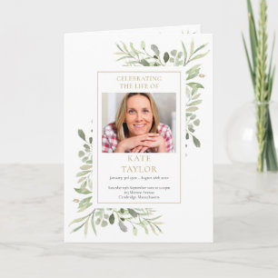 Order Of Service Greenery Funeral Memorial Program